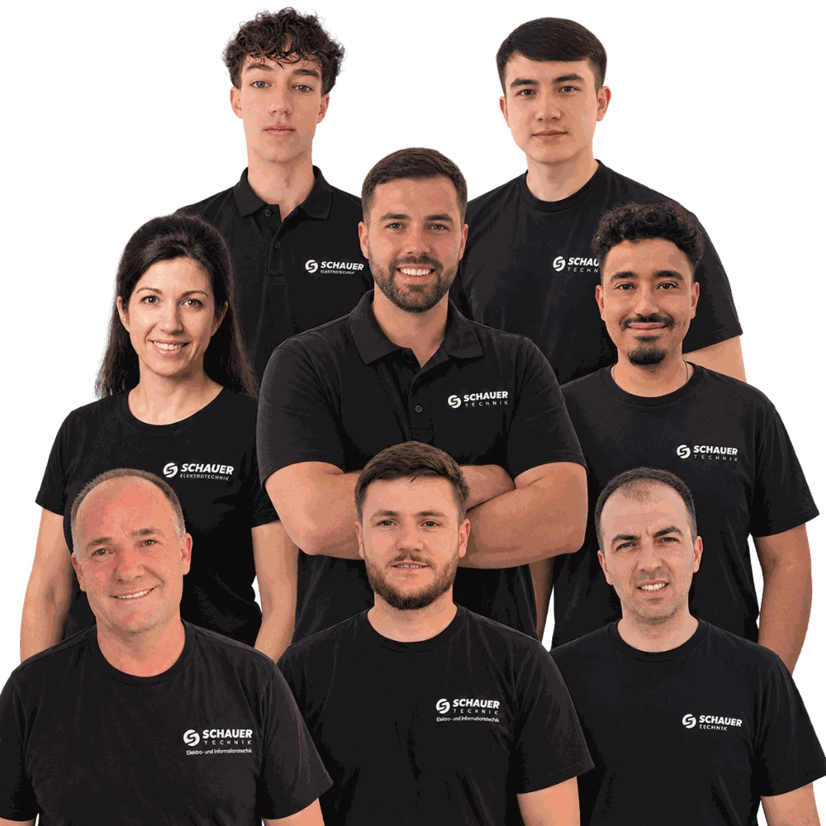 Team von Schauer Technik in schwarzen Firmen-Shirts