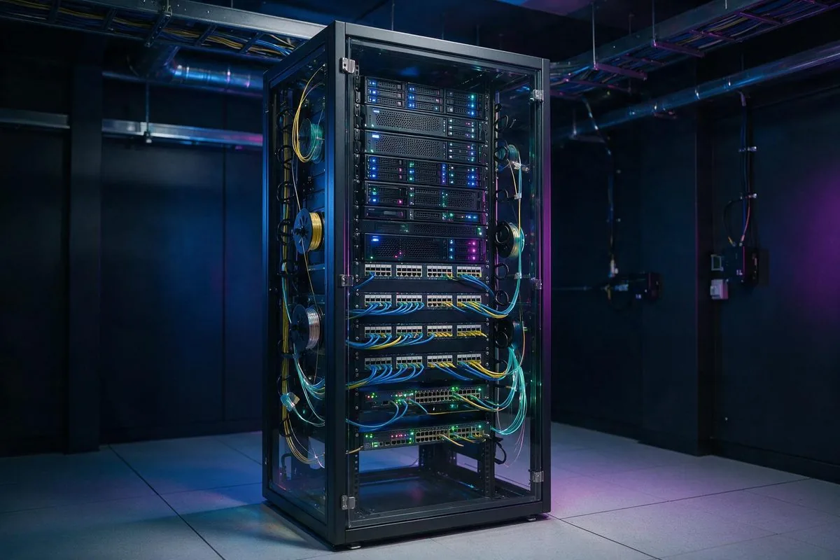 Netzwerk-Serverschrank mit Patchkabeln